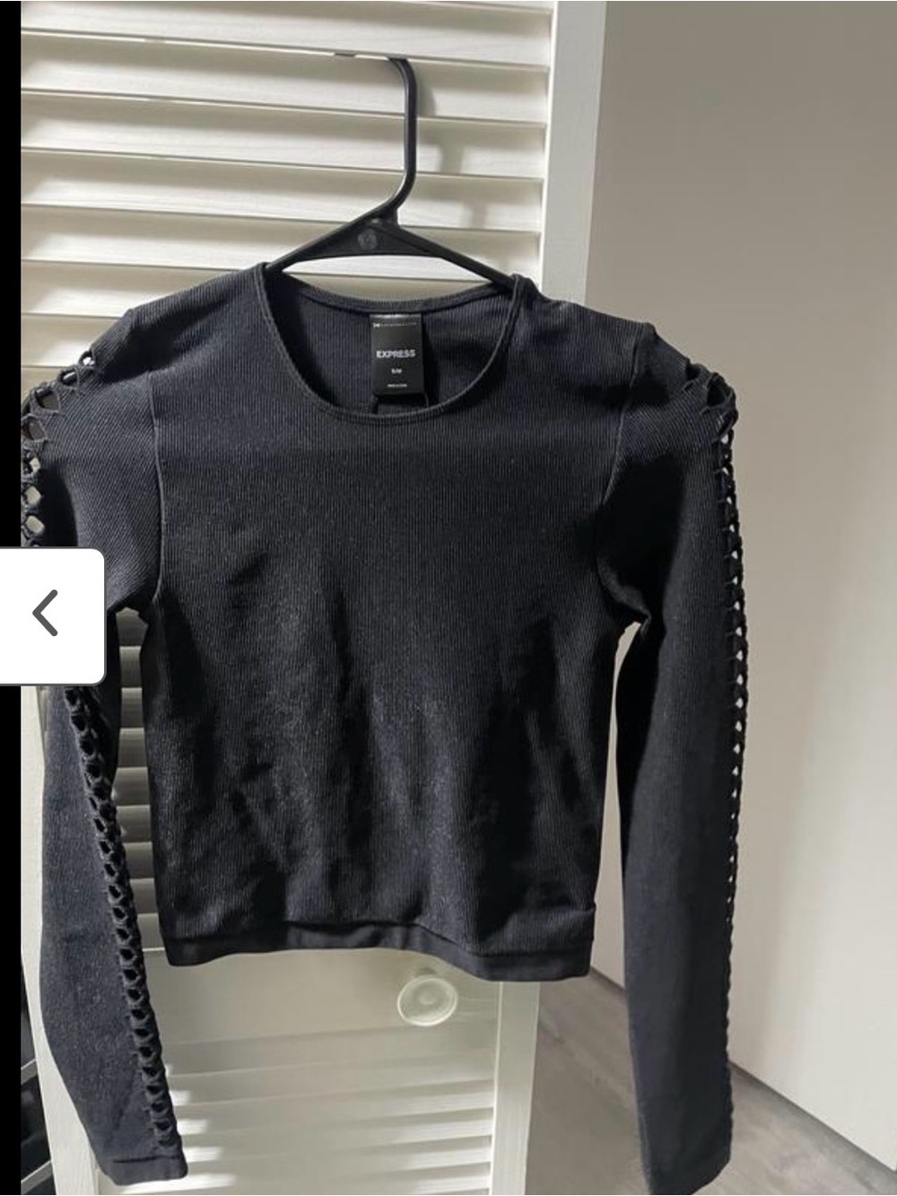 Express Black Ribbed Long Sleeve Top with Lace-Up Sleeve Detail